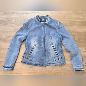 LA Coalition Denim Moto Style Jacket Zipper Pockets Biker Fall Streetwear